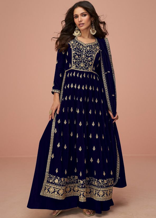Blue Sequins Embroidered Salwar Suit Set
