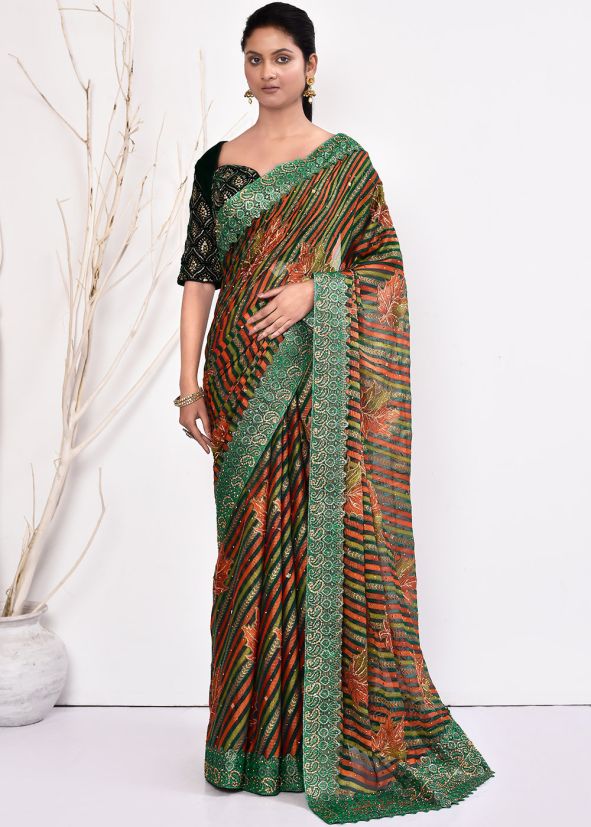 Multicolor Handwork Saree In Georgette