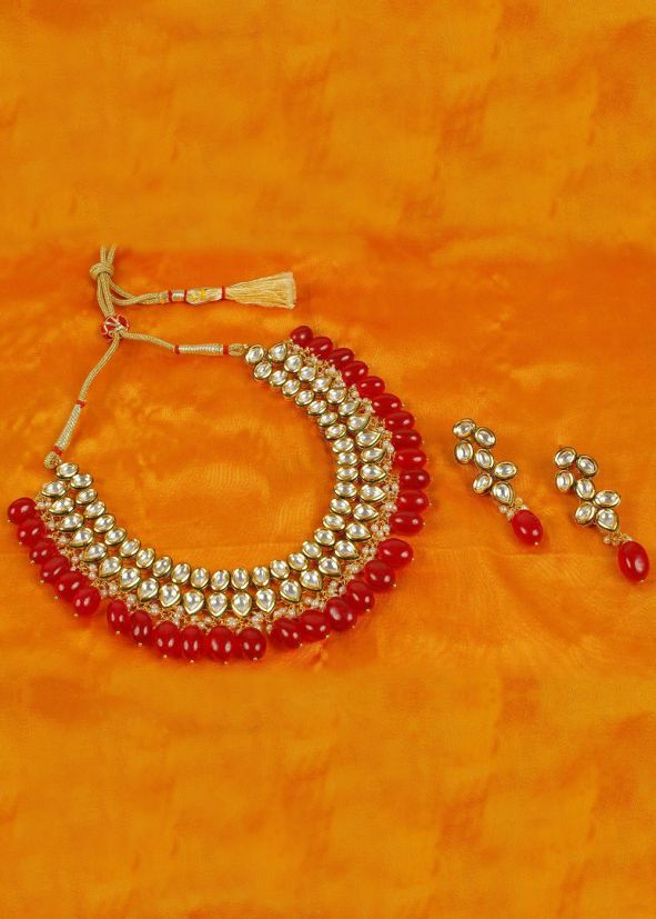 Red Kundan Work Necklace Set