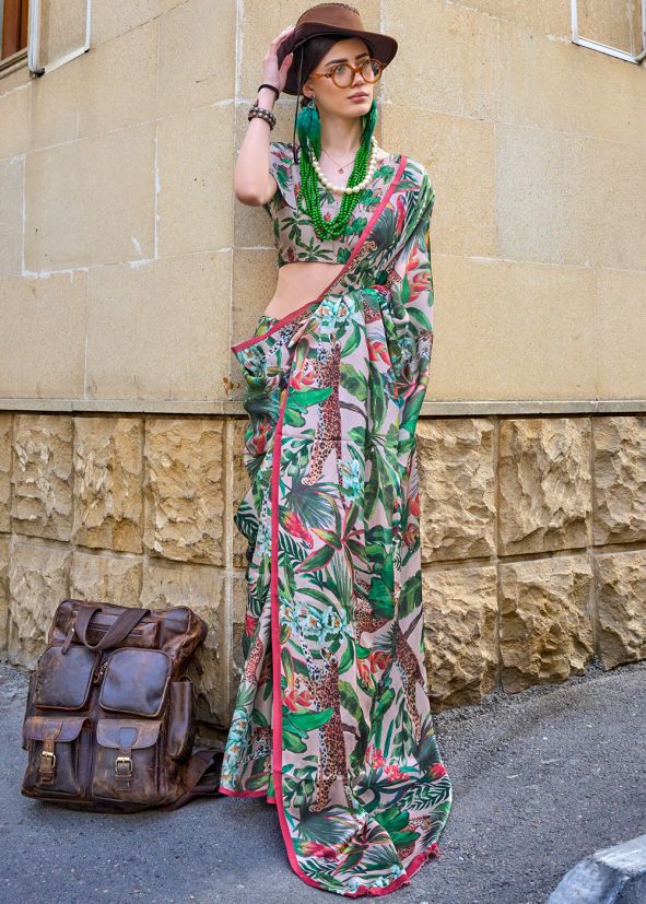 Multicolor Printed Saree In Satin