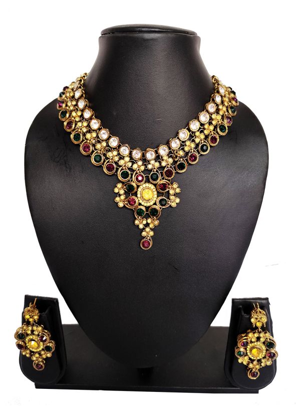 Multicolor Alloy Based Stone Studded Necklace Set