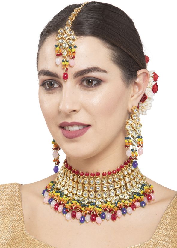Multicolor Kundan Studded Necklace Set