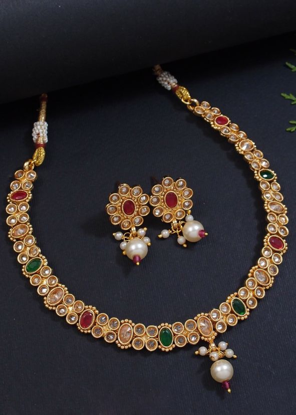 Multicolor Stone-Studded Alloy-Based Necklace Set