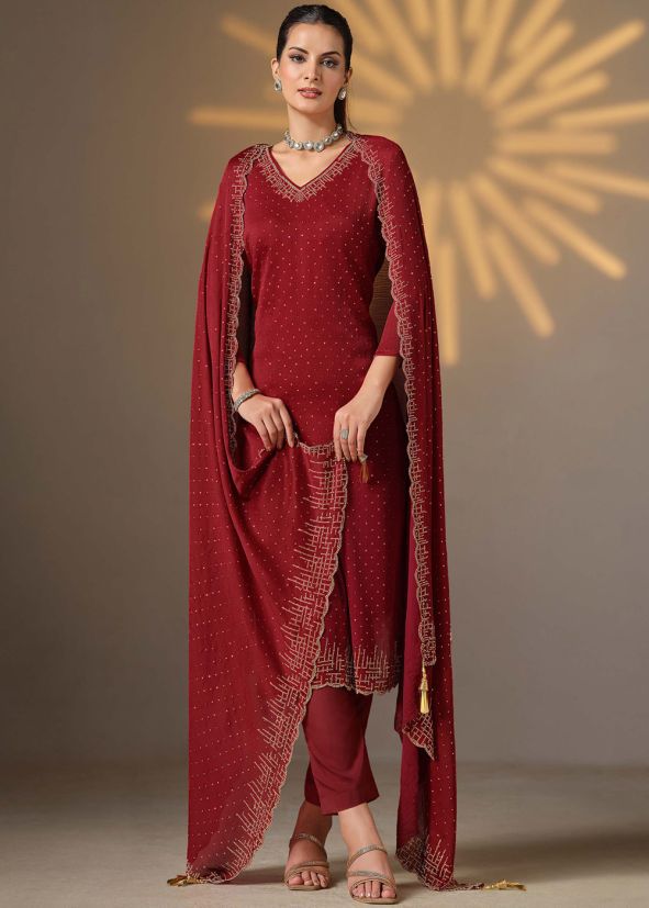 Red Embroidered Salwar Suit Set