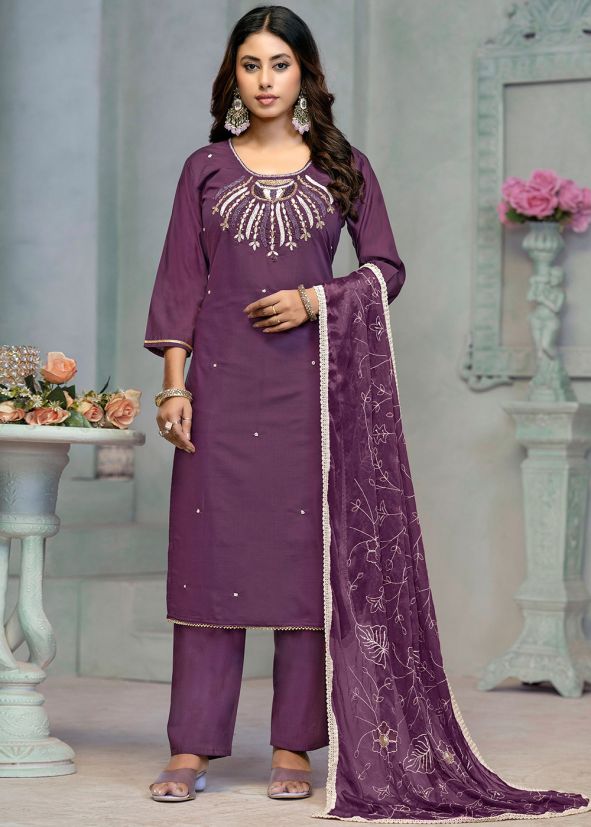 Purple Handwork Salwar Suit Set