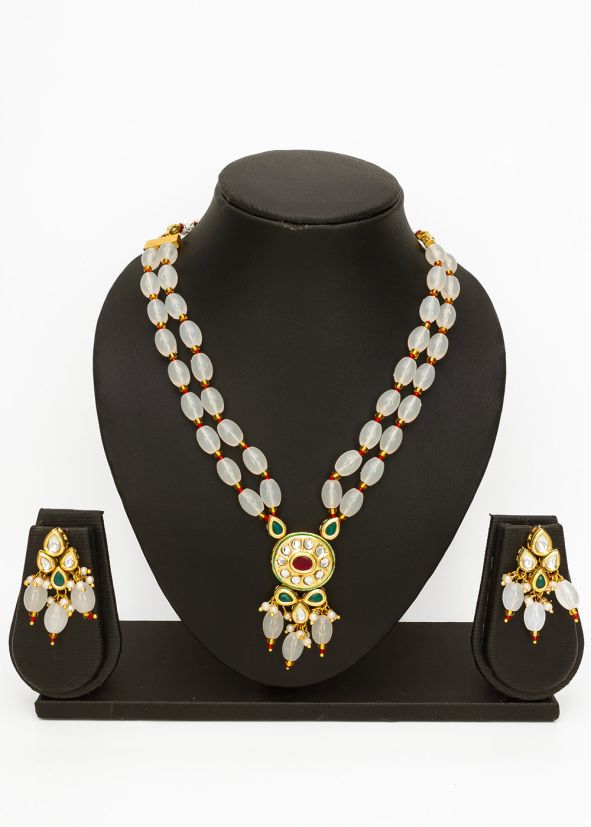 Pink Beads Work Necklace Set