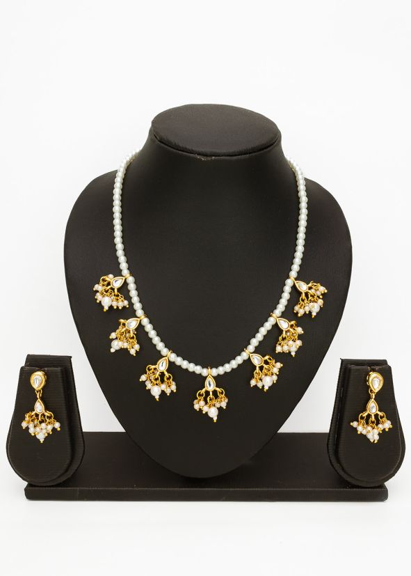 White Beads Work Necklace Set