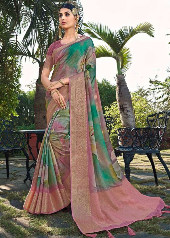Multicolor Printed Saree In Silk