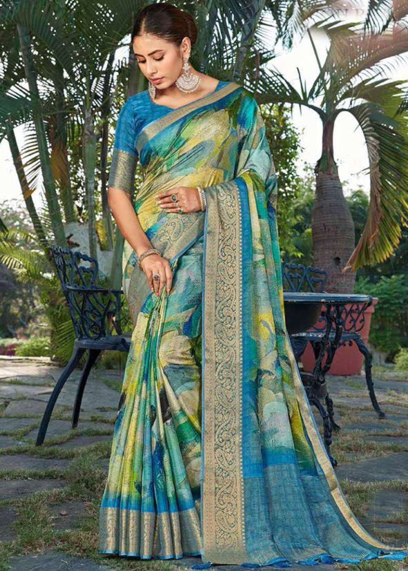 Multicolor Printed Saree In Silk