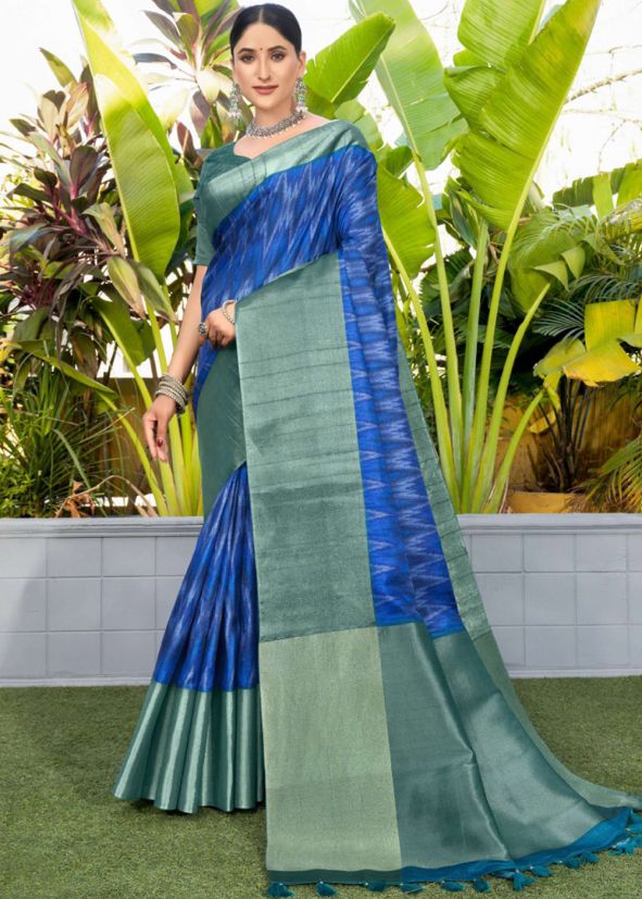 Blue Printed Art Silk Saree