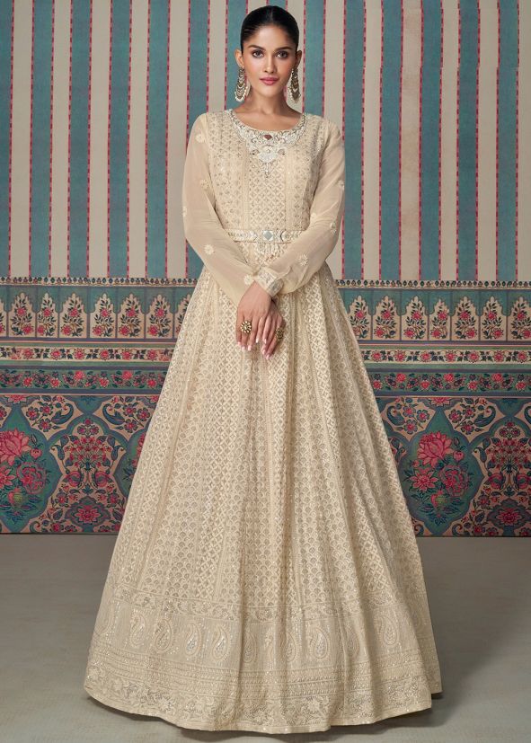Beige Embroidered Salwar Suit Set