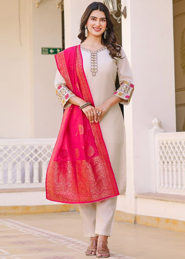 White Embroidered Salwar Suit Set
