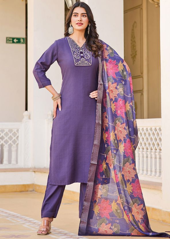 Blue Embroidered Georgette Suit Set