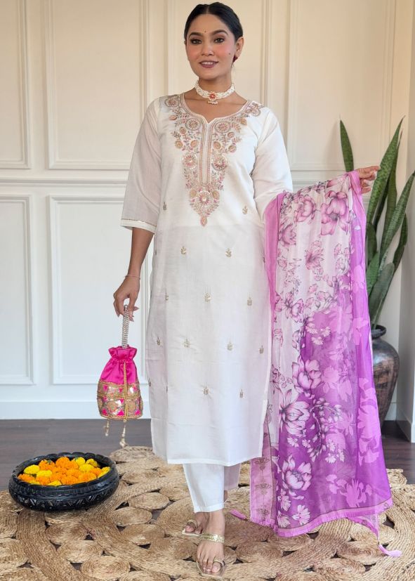 White Sequin Work Salwar Suit Set