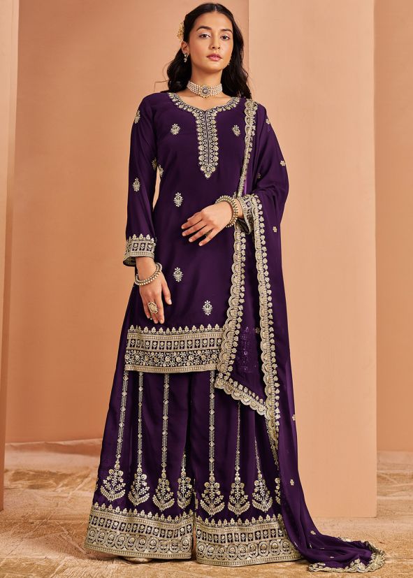 Purple Sequin Work Salwar Suit Set