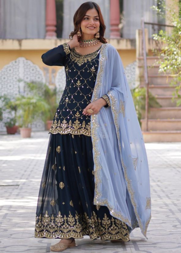 Blue Embroidered Salwar Suit Set