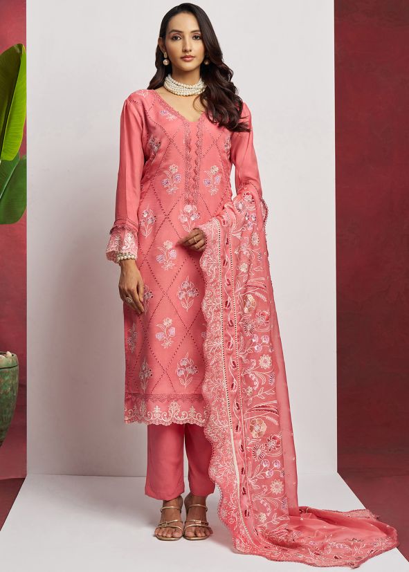 Peach Embroidered Salwar Suit Set