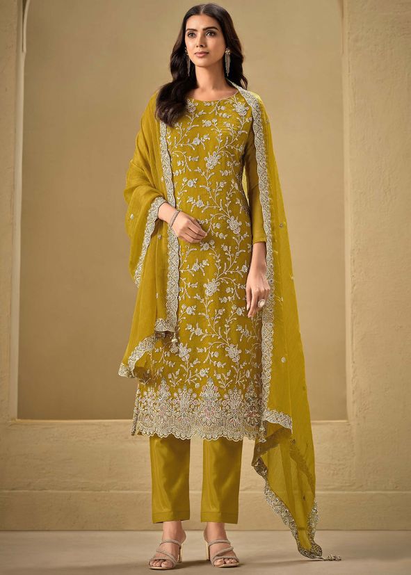 Yellow Embroidered Salwar Suit Set