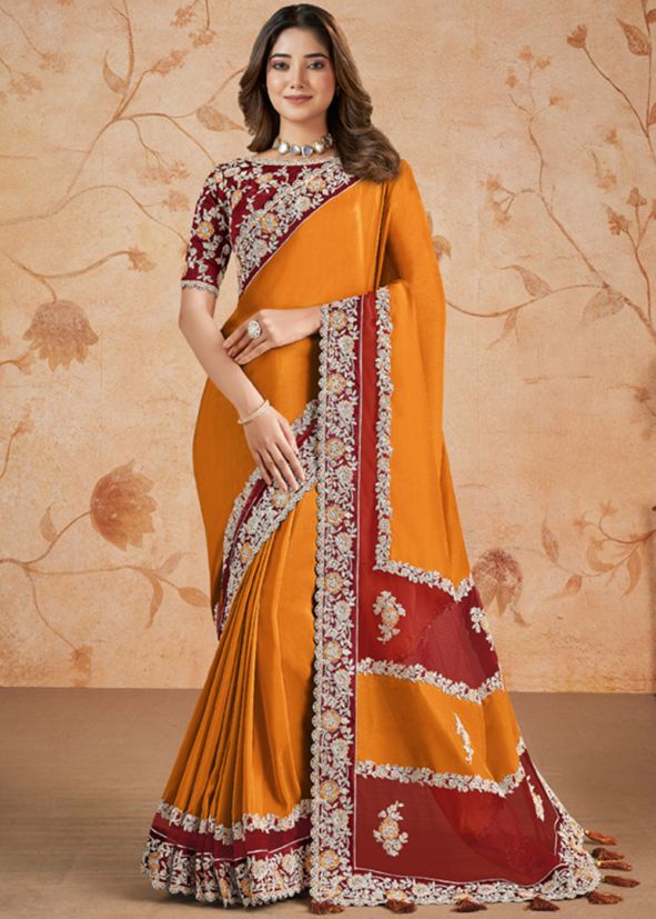 Orange Embrodere Georgette Saree