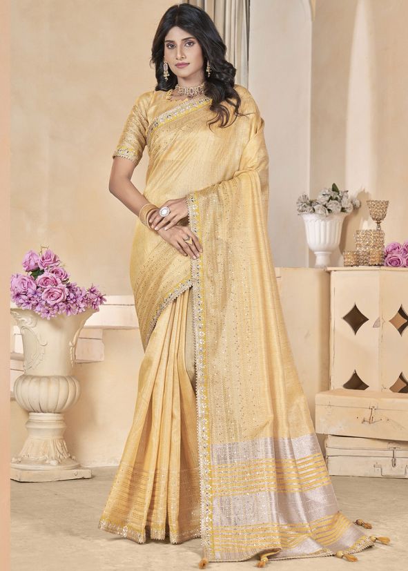 Yellow Embroidered Linen Saree
