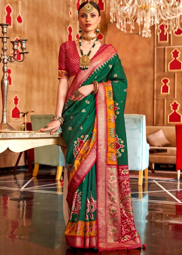 Green Patola Printed Saree