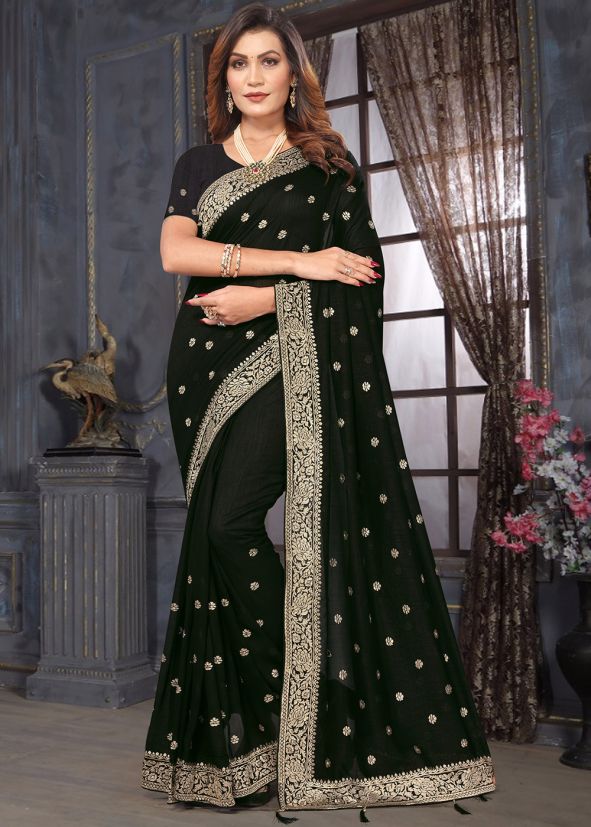 Green Thread Embroidered Georgette Saree