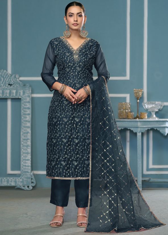 Blue Embroidered Salwar Suit Set
