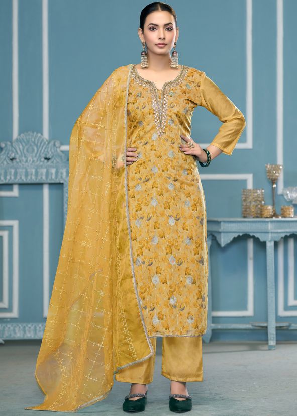 Yellow Sequins Embroidered Salwar Suit Set