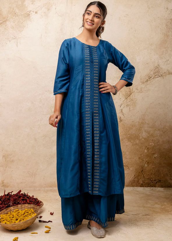 Blue Sequin Embroidered Salwar Suit Set