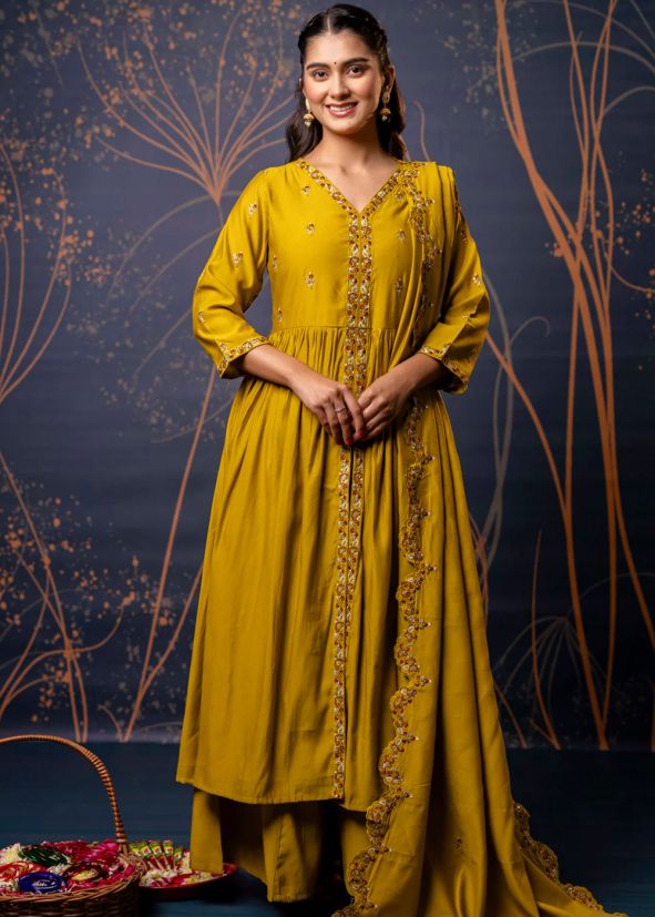 Yellow Embroidered Salwar Suit Set