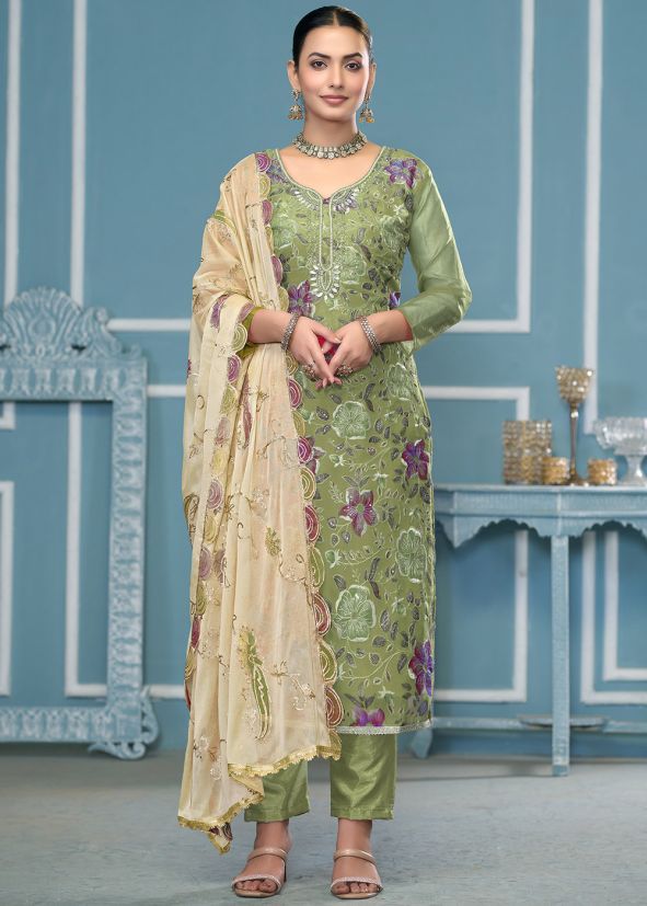 Green Sequin Work Salwar Suit Set