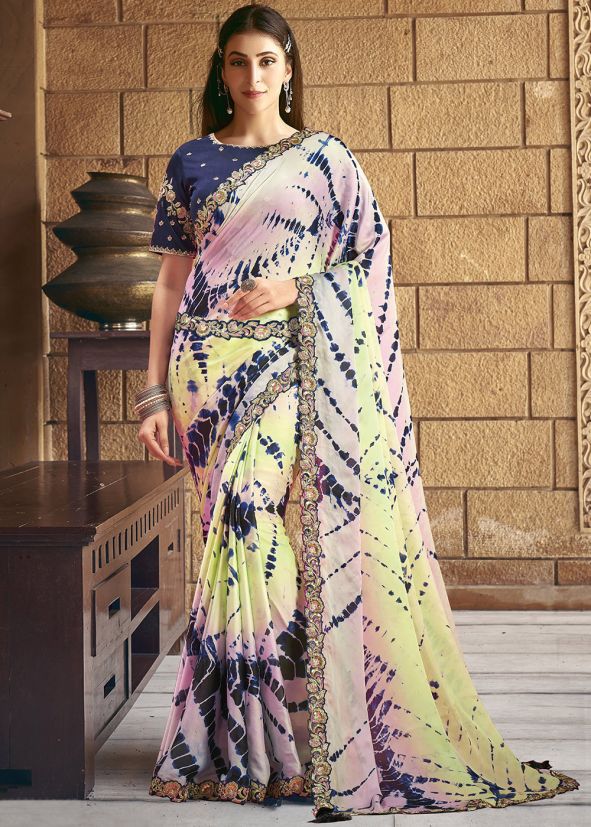 Multicolor Digital Print Saree In Satin