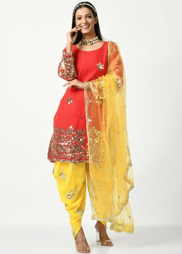 Red Embroidered Salwar Suit Set