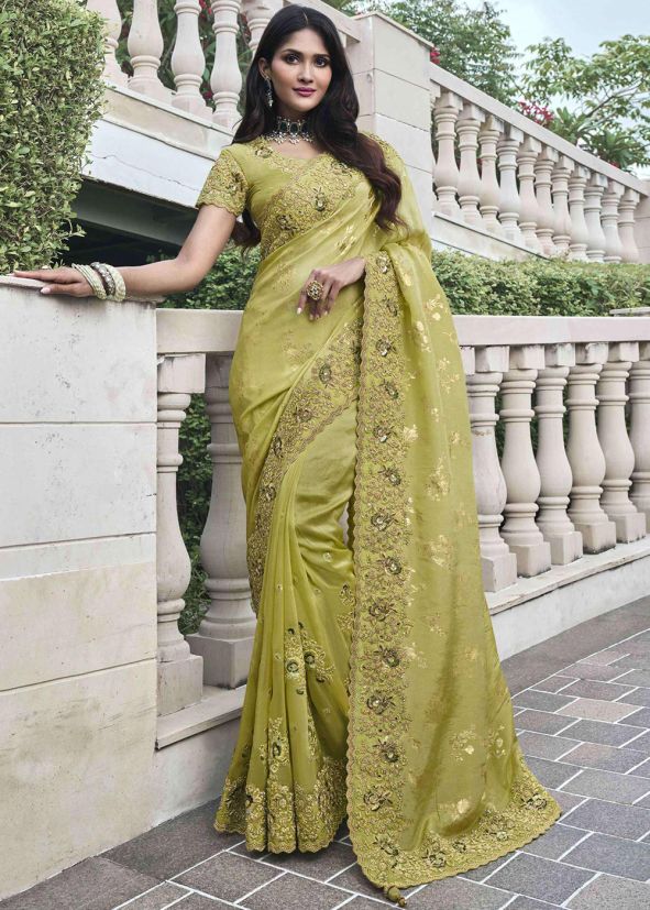 Green Embroidered Border Viscose Saree