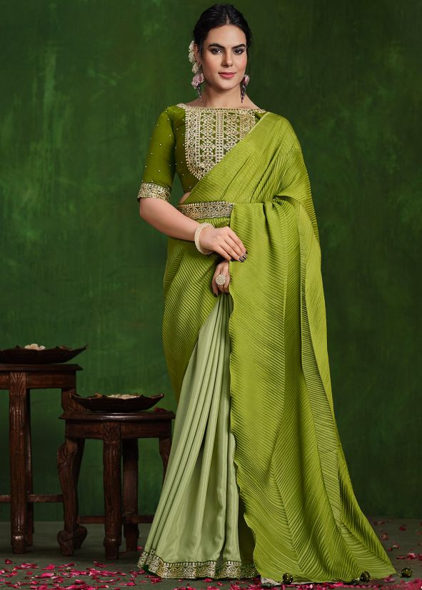 Green Crape Silk Saree With Blouse
