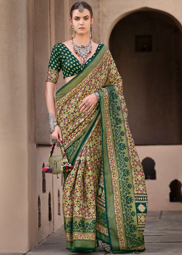 Dark Green Printed Saree