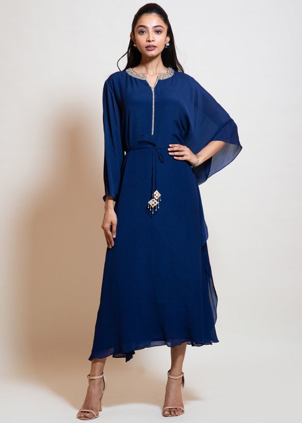 Blue Georgette Readymade One Sided Kaftan