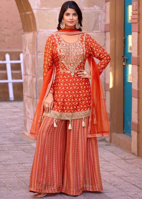 Orange Embroidered Salwar Suit Set 