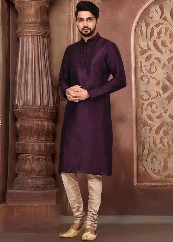 Purple Plain Readymade Kurta Pyjama