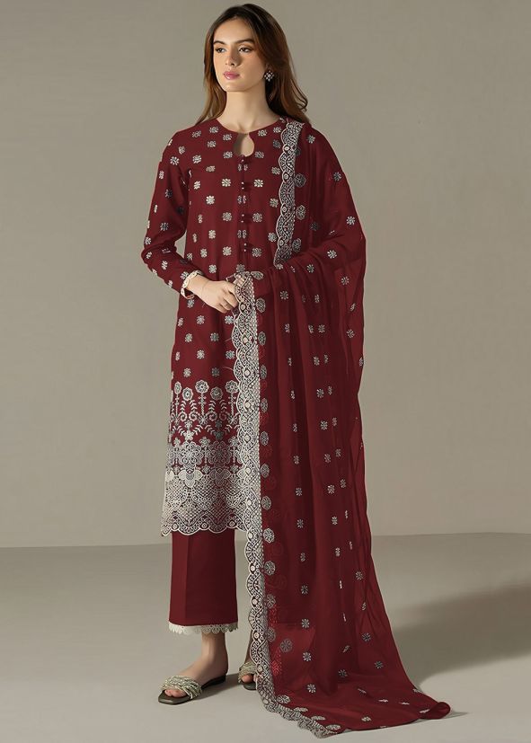 Red Thread Work Georgette Pant Suit Set