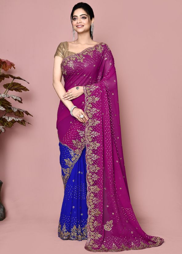 Blue Handwork Saree In Georgette