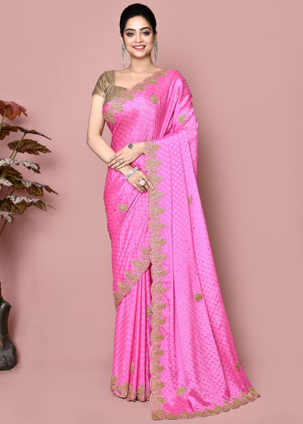 Pink Handwork Saree Jacquard