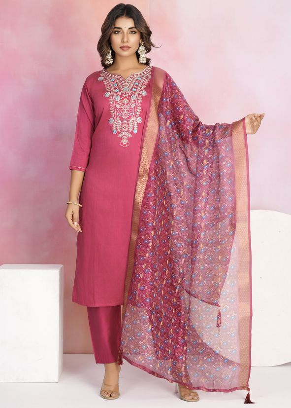 Pink Embroidered Salwar Suit Set