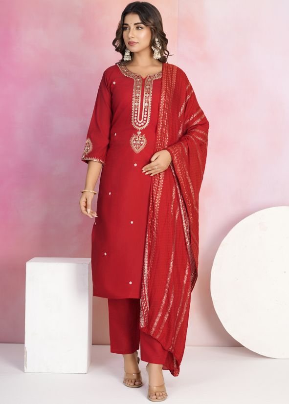 Red Embroidered Salwar Suit Set