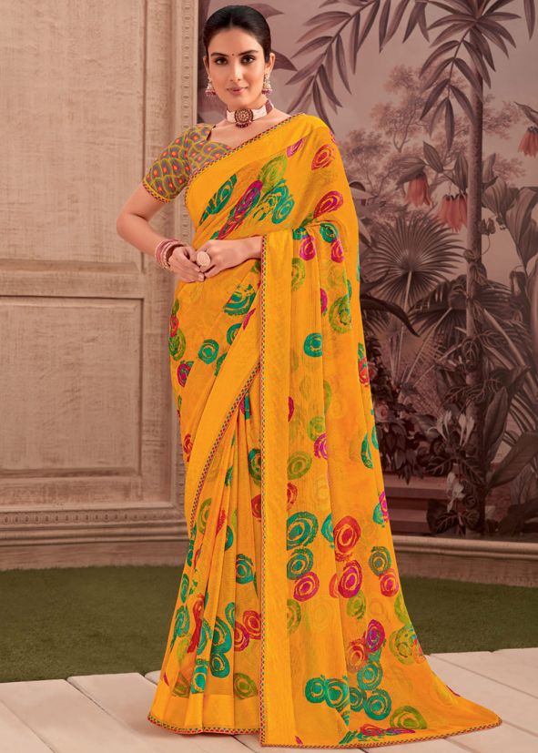 Maroon Printed Georgette Saree With Blosue