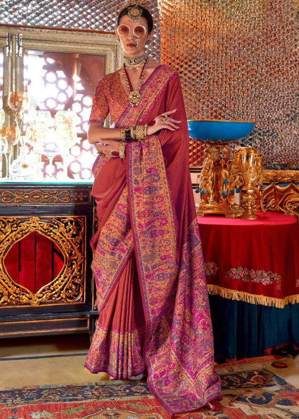 Maroon Printed Art Silk Saree