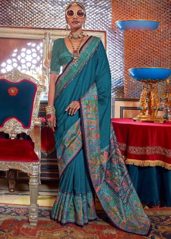 Blue Printed Saree With Blouse