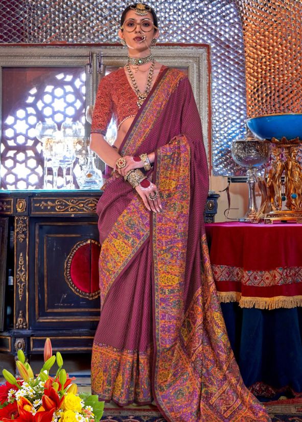 Maroon Printed Art Silk Saree