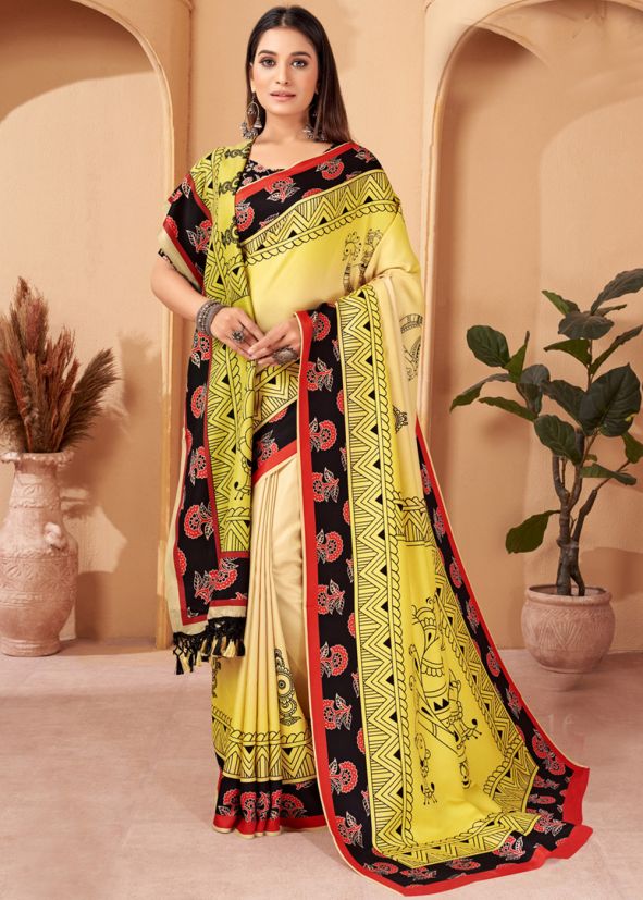 Multicolor Digital Printed Pashmina Saree 