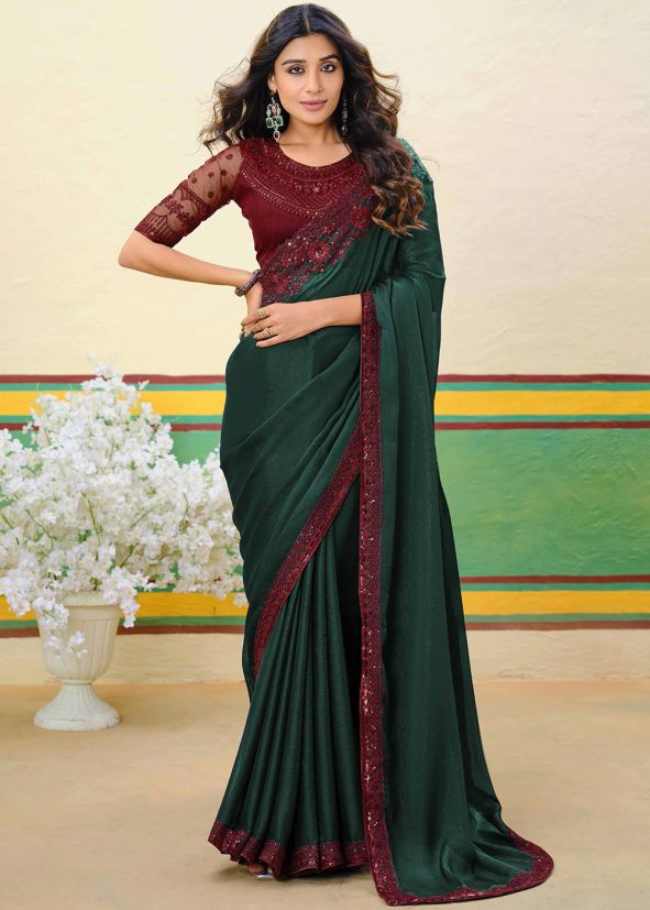 Green Embroidered Saree With Blouse